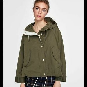 Zara Cropped Hooded Jacket Army Green